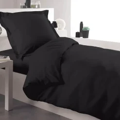 Tradilinge Housse de couette percale 140 x 200 cm unie (140x200 cm - Gris anthracite)