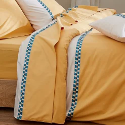 Tradilinge Housse de couette percale avec galon (240x220 cm - Jaune)