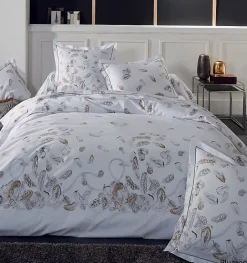 Tradilinge Housse de couette plumes à imprimés plumes (260x240 cm - Blanc) Discount