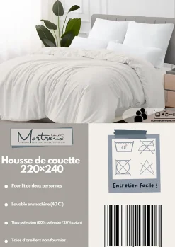 Mortreux Housse de couette Polycoton Blanc - 2 personnes 220 x 240 - Toutes saisons -
