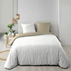 Douceur D'Intérieur Housse de couette réversible 240 x 220 cm + 2 taies CADRIA 100% coton 57 fils