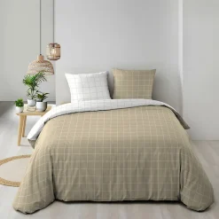 Douceur D'Intérieur Housse de couette réversible 240 x 220 cm + 2 taies CADRIA 100% coton 57 fils
