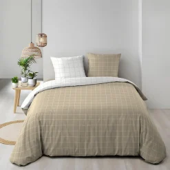 Douceur D'Intérieur Housse de couette réversible 240 x 220 cm + 2 taies CADRIA 100% coton 57 fils