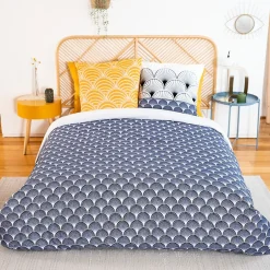 Cote Deco Housse de couette réversible 200x200 KERITA + 2 taies 100% coton adouci 57 fils/cm2