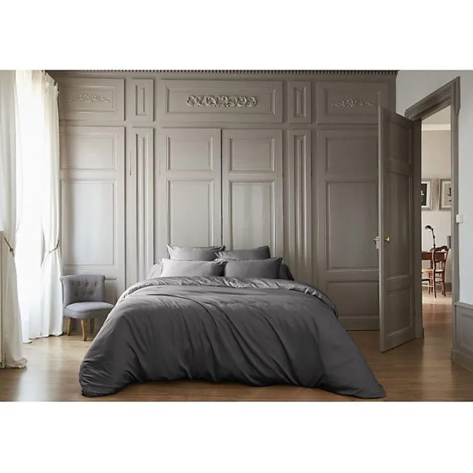 L'Effet Papillon Housse de couette "Salomé" Viscose de bambou 120 fils/cm² - Salomé Granit - Housse de couette 260 x 240 cm