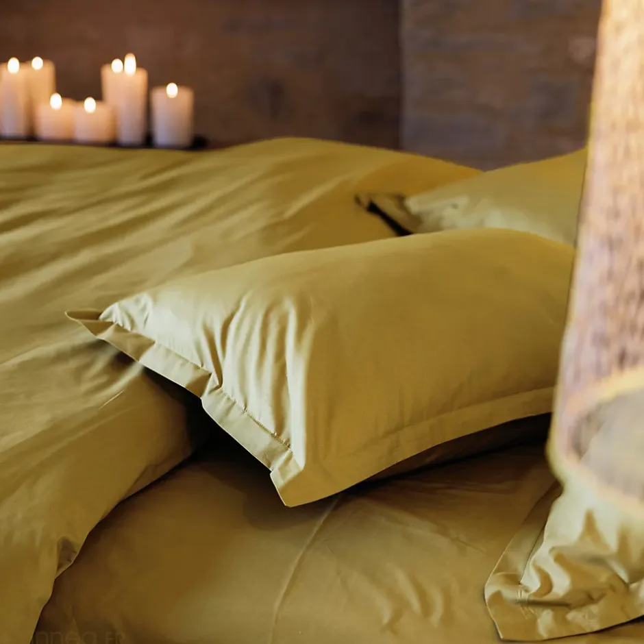 Linnea Housse de couette uni 260x240 cm percale de coton MANOIR vert Jasmin Sale