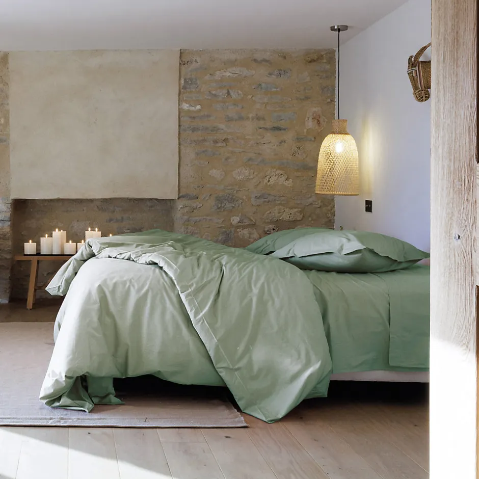 Linnea Housse de couette uni 240x220 cm percale de coton MANOIR vert Lichen
