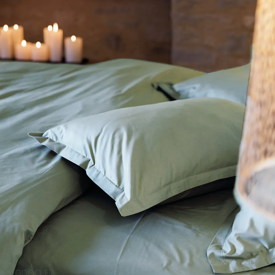 Linnea Housse de couette uni 240x220 cm percale de coton MANOIR vert Lichen