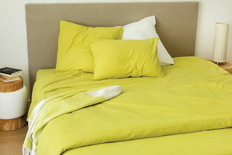 Toison d'Or Housse de couette unie en coton Lavé (140x200 cm - Jaune)