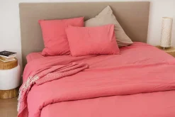 Toison d'Or Housse de couette unie en coton Lavé (260x240 cm - Rose) Sale