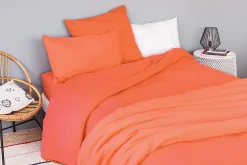 Toison d'Or Housse de couette unie en coton Lavé (200x200 cm - Orange corail) Clearance