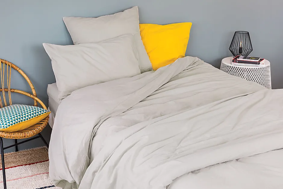 Toison d'Or Housse de couette unie en coton Lavé (140x200 cm - Gris Galet)