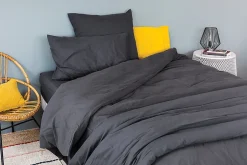Toison d'Or Housse de couette unie en coton Lavé (140x200 cm - Gris anthracite)