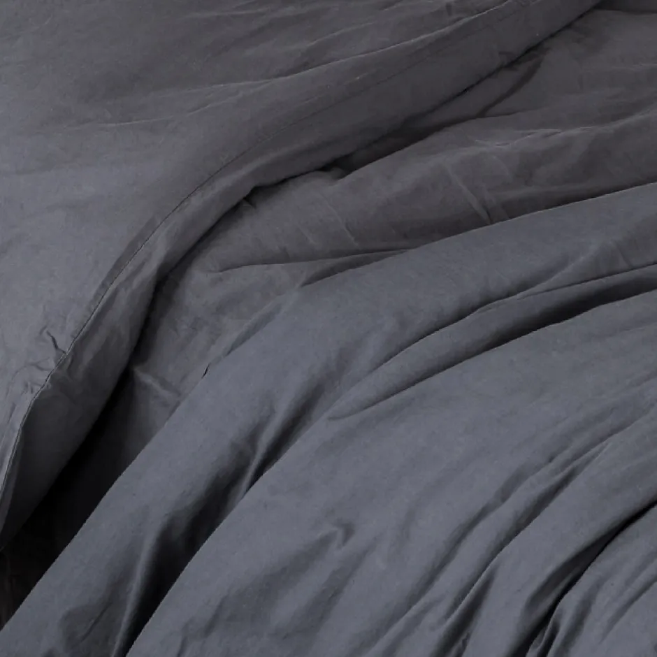 Toison d'Or Housse de couette unie en coton Lavé (140x200 cm - Gris anthracite)