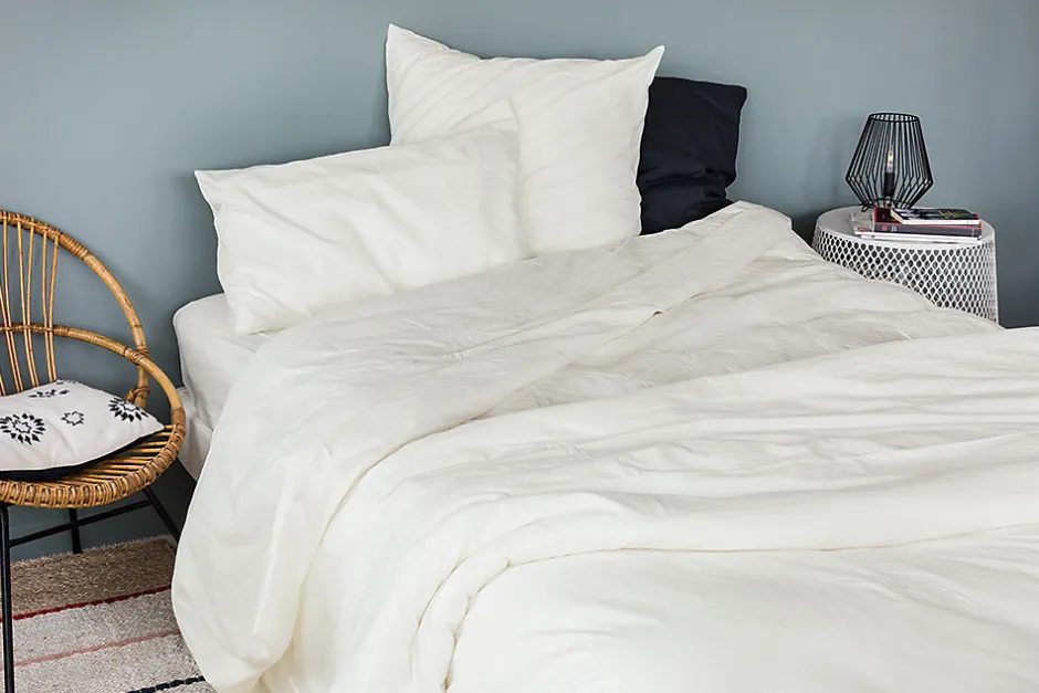 Toison d'Or Housse de couette unie en coton Lavé (140x200 cm - Ivoire) New