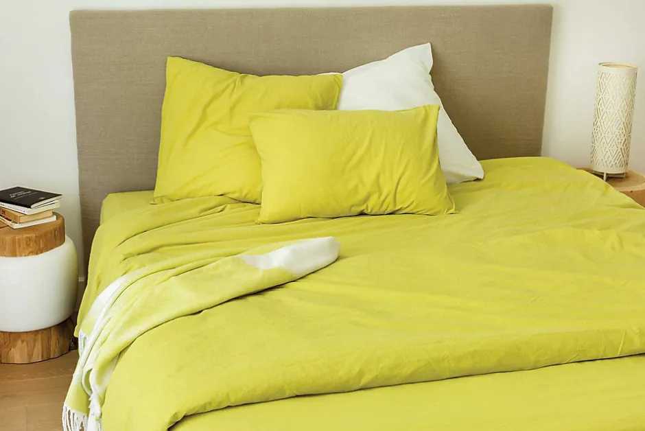 Toison d'Or Housse de couette unie en coton Lavé (200x200 cm - Jaune)