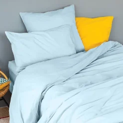 Toison d'Or Housse de couette unie en coton Lavé (140x200 cm - Turquoise) Sale