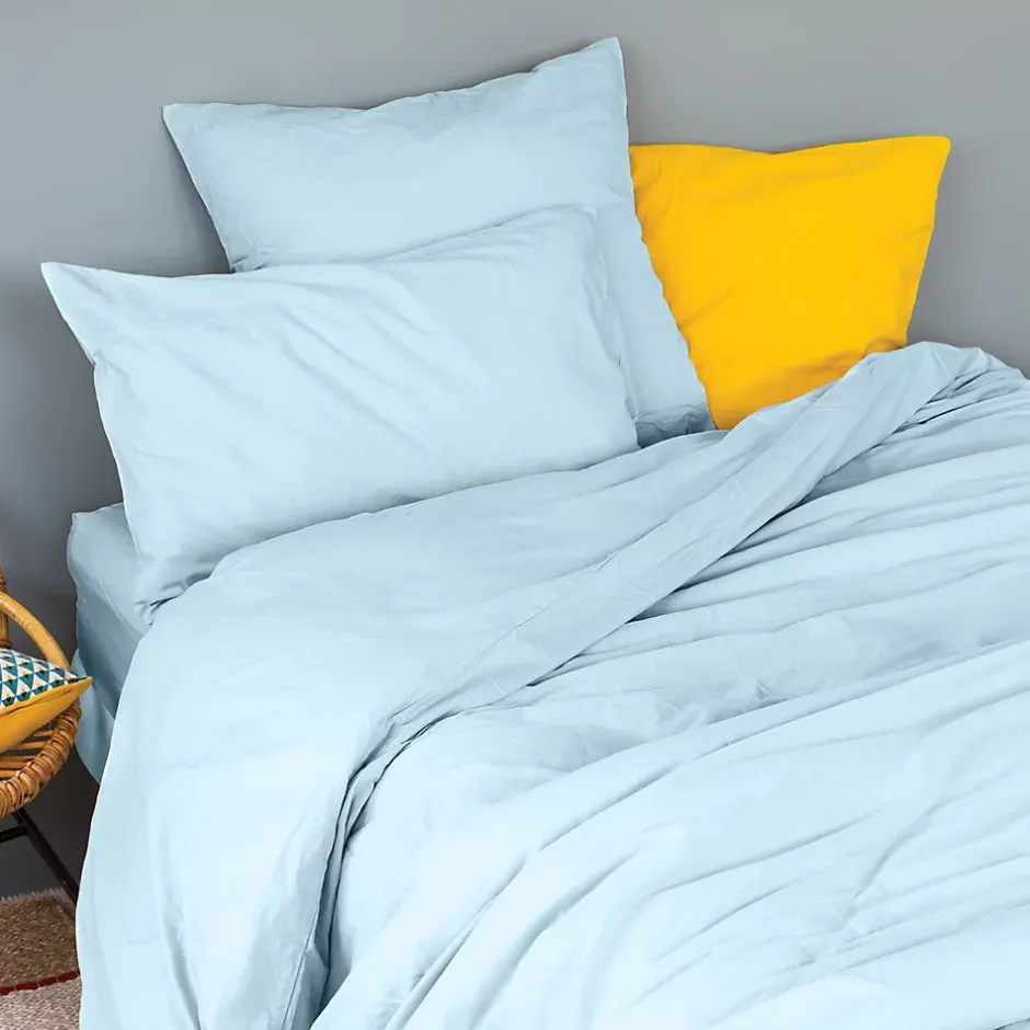 Toison d'Or Housse de couette unie en coton Lavé (140x200 cm - Turquoise) Sale