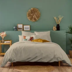 Bleu Calin Housse de couette unie 140x200cm PERCALE LIN Best