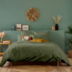 Bleu Calin Housse de couette unie 220x240cm PERCALE KAKI