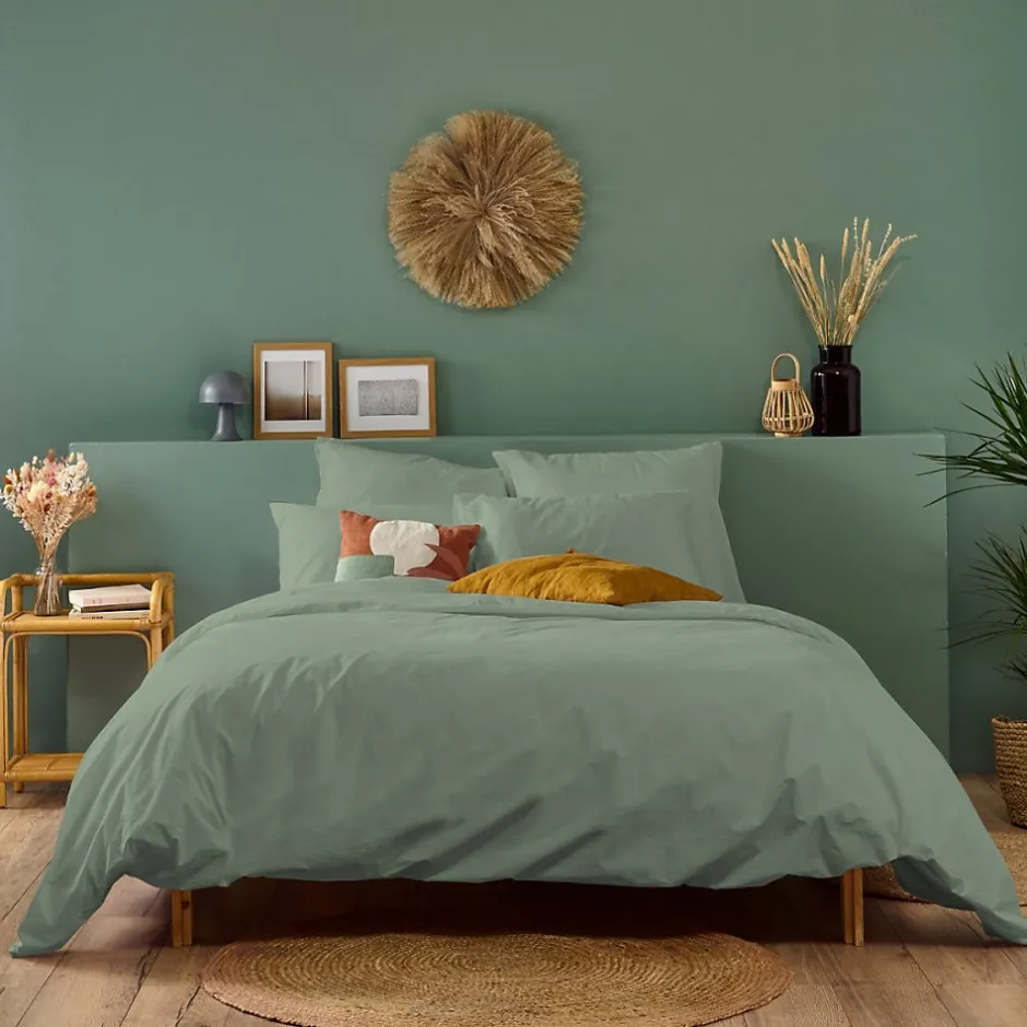 Bleu Calin Housse de couette unie 240x260cm PERCALE SAUGE