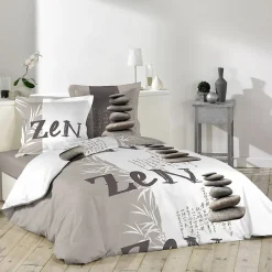 Douceur D'Intérieur Housse de couette 240x220 + 2 taies Galets Zen coton 42 fils New