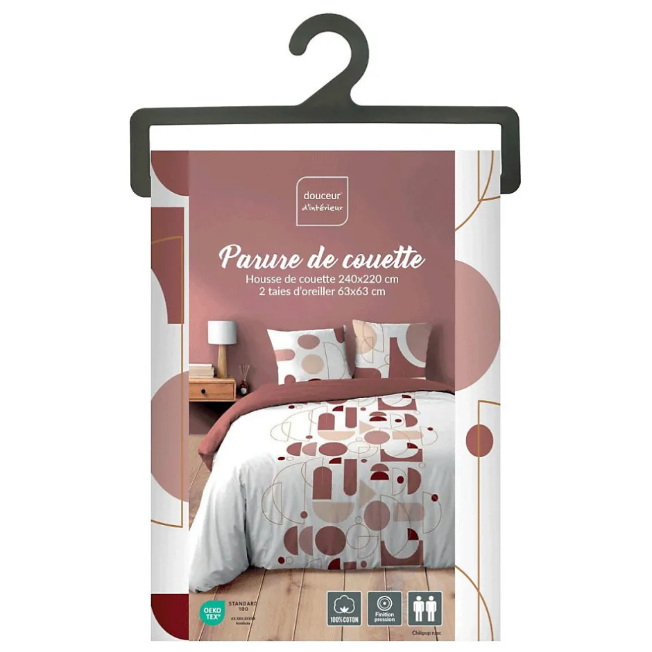 100Comfort Housse de couette 260x240 + 2 taies CHILIPOP ROSE 100% coton Outlet