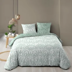 Douceur D'Intérieur Housse de couette 240x220 + 2 taies MALIA sauge 100% coton Discount