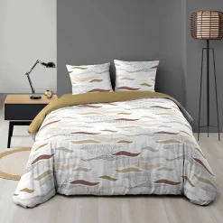 Douceur D'Intérieur Housse de couette 240x220 + 2 taies imprimées VAGUES