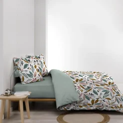 Douceur D'Intérieur Housse de couette 240x220 + 2 taies imprimées feuillages Sale