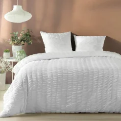 Douceur D'Intérieur Housse de couette 240x220 + 2 taies plissée blanche