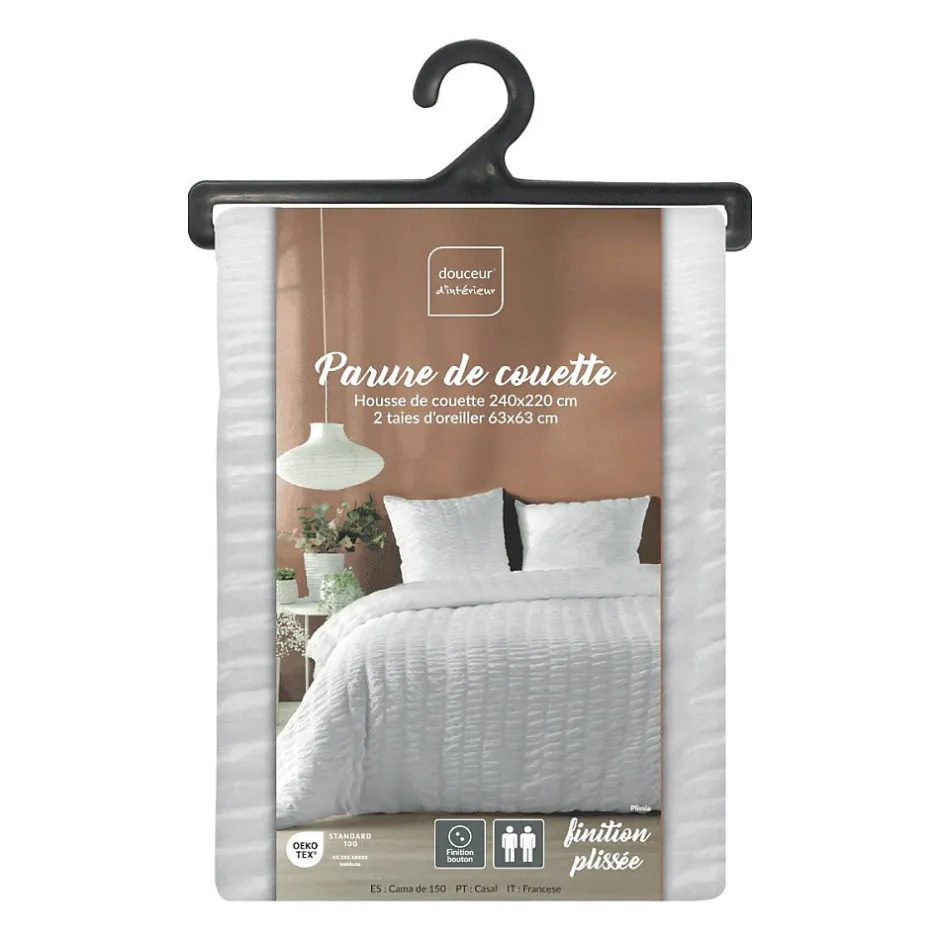 Douceur D'Intérieur Housse de couette 240x220 + 2 taies plissée blanche