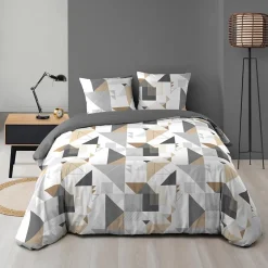 Douceur D'Intérieur Housse de couette 240x220 + 2 taies TRIGONE microfibre