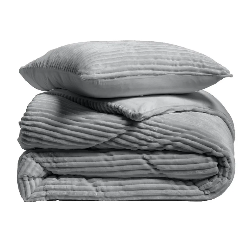 Douceur D'Intérieur Housse de couette 240x220 + 2 taies anthracite finition flanelle