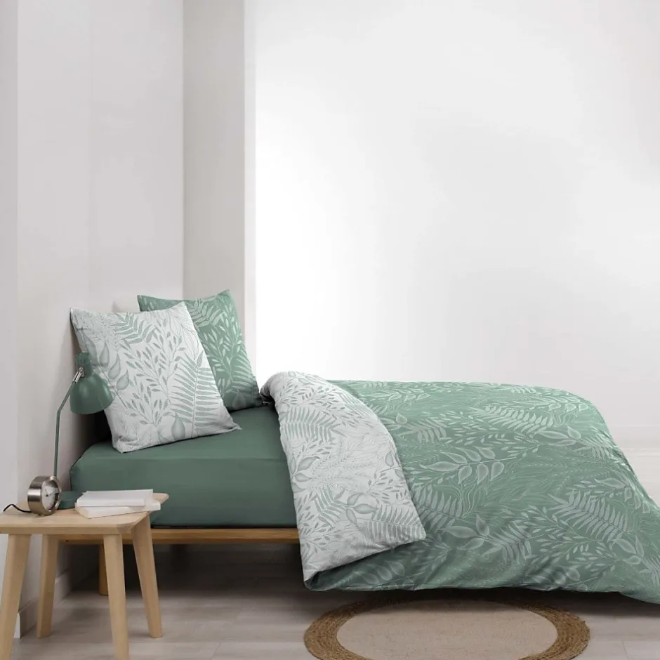 Douceur D'Intérieur Housse de couette 240x220 + 2 taies CASSIA sauge 100% coton Outlet