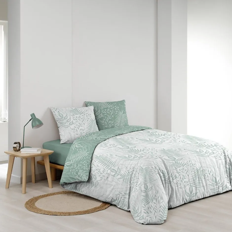 Douceur D'Intérieur Housse de couette 240x220 + 2 taies CASSIA sauge 100% coton Outlet