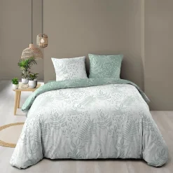 Douceur D'Intérieur Housse de couette 240x220 + 2 taies CASSIA sauge 100% coton Outlet