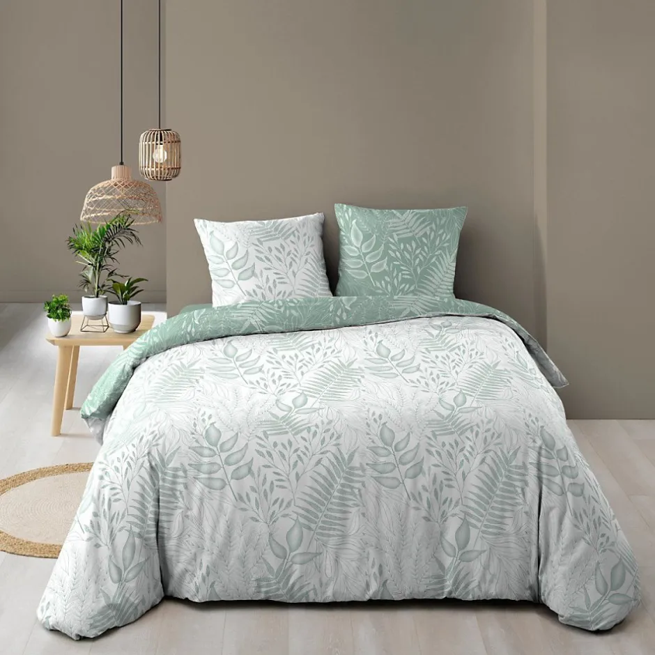 Douceur D'Intérieur Housse de couette 240x220 + 2 taies CASSIA sauge 100% coton Outlet