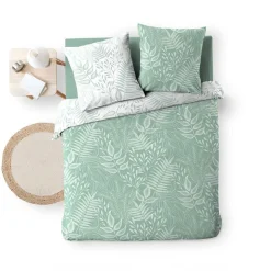 Douceur D'Intérieur Housse de couette 240x220 + 2 taies CASSIA sauge 100% coton Outlet