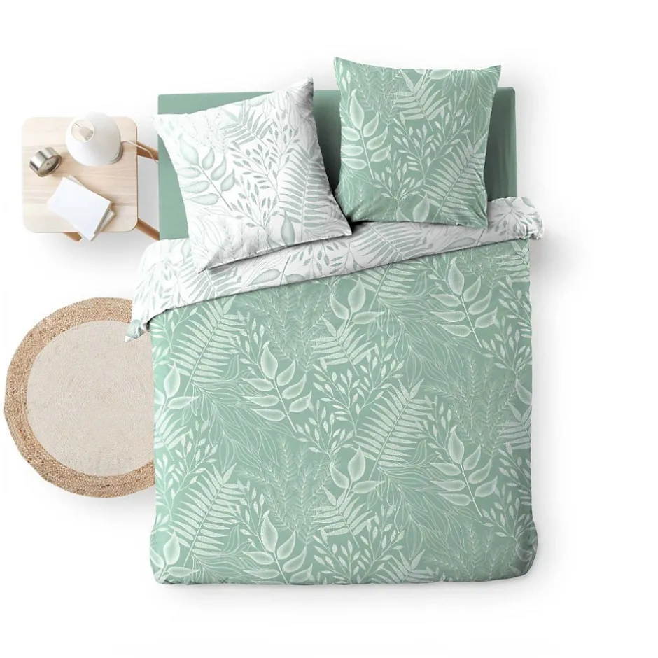 Douceur D'Intérieur Housse de couette 240x220 + 2 taies CASSIA sauge 100% coton Outlet