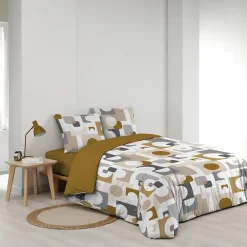 Douceur D'Intérieur Housse de couette 240x220 + 2 taies GEOMELO ocre
