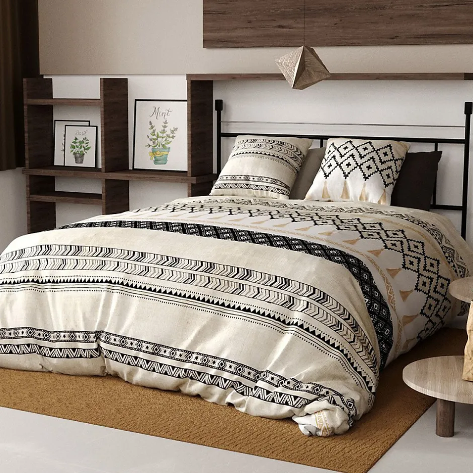 Atelier Du Coton Housse de couette 260x240 Bohème + 2 taies coton 57 fils