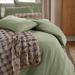 Linnea Housse de couette 260x240 cm mousseline de coton MILOS vert mousse