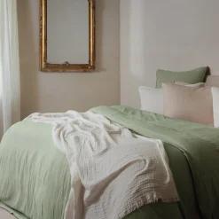 Linnea Housse de couette 260x240 cm mousseline de coton MILOS vert mousse