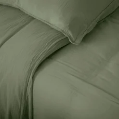 Linnea Housse de couette 260x240 cm mousseline de coton MILOS vert mousse