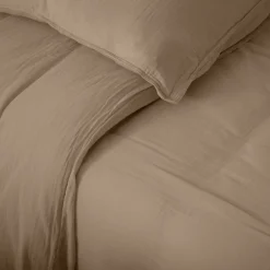 Linnea Housse de couette 260x240 cm mousseline de coton MILOS marron camel
