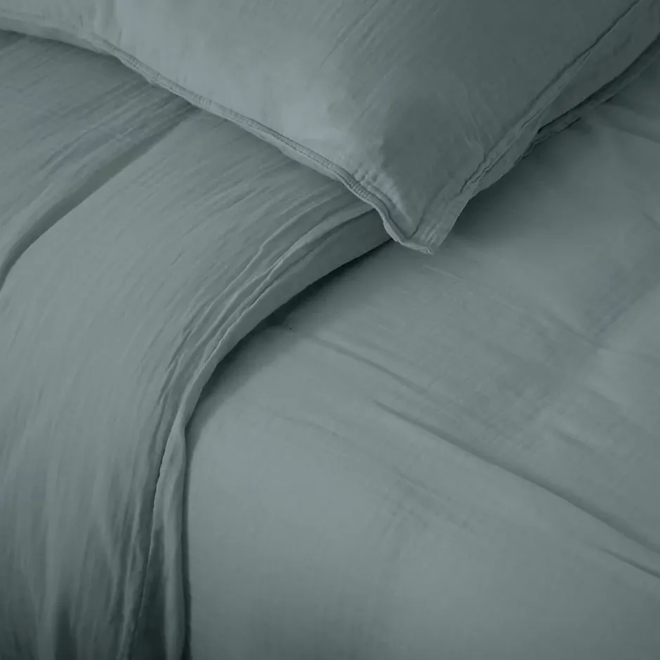 Linnea Housse de couette 260x240 cm mousseline de coton MILOS vert lichen New