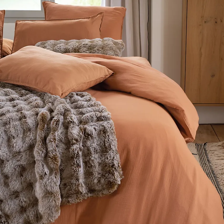 Linnea Housse de couette 240x220 cm mousseline de coton MILOS marron terre cuite Best