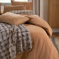 Linnea Housse de couette 240x220 cm mousseline de coton MILOS marron cognac
