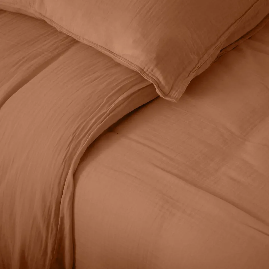 Linnea Housse de couette 240x220 cm mousseline de coton MILOS marron cognac